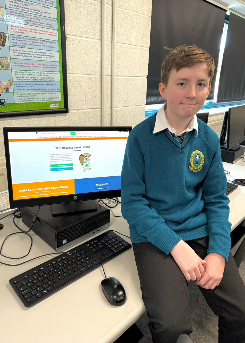 Best of luck to Tadhg O’Brien 1st yr, taking part in the 2024 Bebras Challenge National Final in Maynooth University on Saturday! Scoring extremely well in the first round of the computational thinking challenge to secure his spot in the final. 🦫🧑🏻‍💻 @IrishCompSoc @MaynoothUni