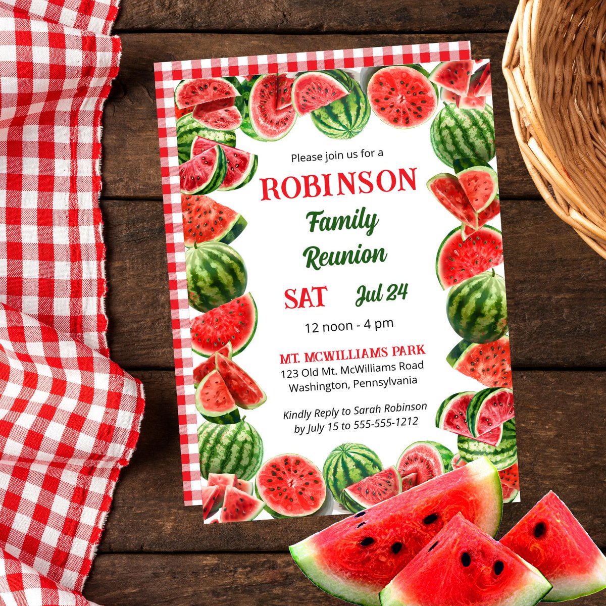 Fresh Summer Watermelons Frame | Back Red and White Gingham Checks Family Reunion Invitation
zazzle.com/summer_waterme…
#familyreunion #watermelons #ginghamchecks #checks #checkered #watermelonframe #familygathering #familycookout #familybbq #familybarbeque #zazzlemade