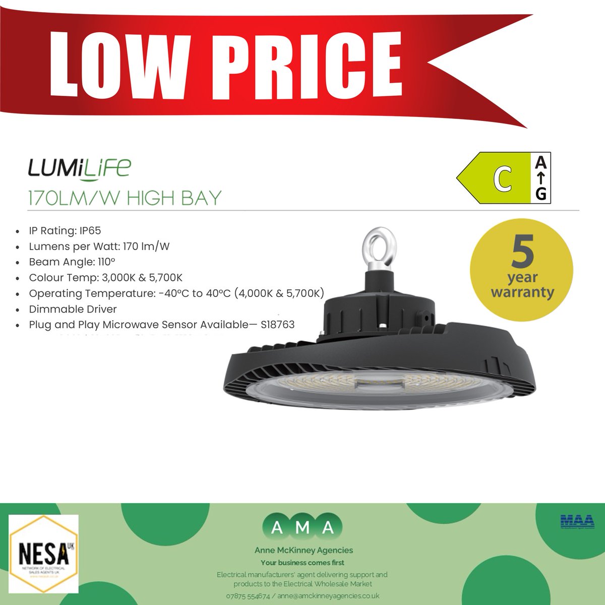 We have some great pricing available on the #Lumilife Mountain 150W #Highbay from Supreme PLC. Get in touch now for more info:

📞Lucy 07940 246832
📨lucy@amckinneyagencies.co.uk

#ElectricalWholesalers #Lighting #CommercialLighting