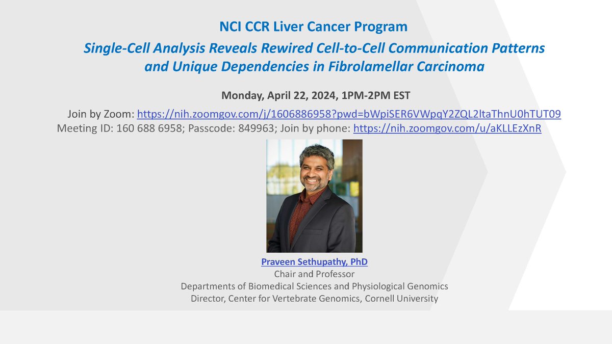 Join #NCICCRLiverProgram seminar on Monday, April 22, 2024 at 1PM EST. @NCIResearchCtr