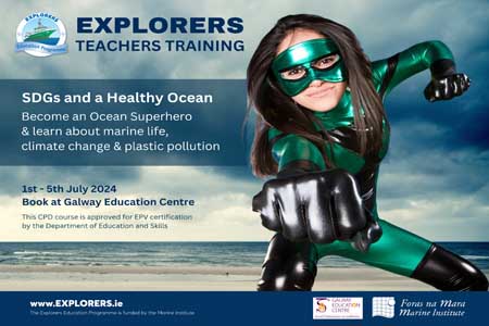 🌊The Marine Institute’s @explorersedu and @ecGalway are pleased to announce the launch of the new Continuing Professional Development (CPD) teacher-summer training course, ‘SDGs and a Healthy Ocean: Marine Life, Plastic Pollution & Climate Change’ which will be held in Galway…