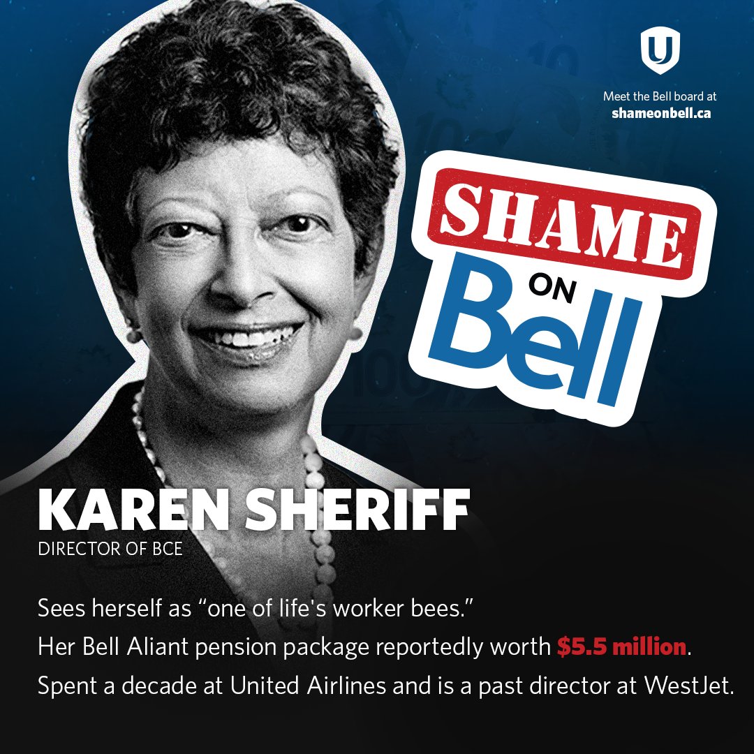 Meet Karen Sheriff. She and the Bell board chose to fire thousands of workers despite enormous profits. Meet the rest of the board at shameonbell.ca. #ShameOnBell #canlab