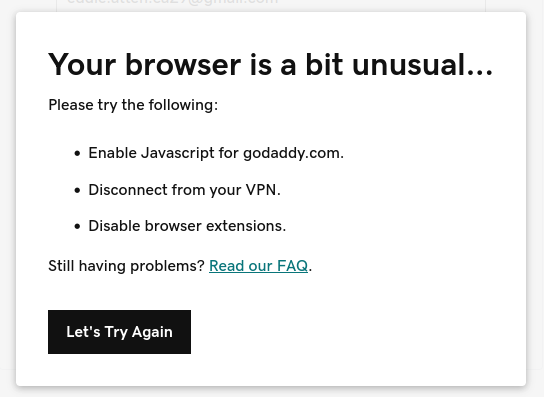 it is impossible to log in to godaddy in my own house with no vpn