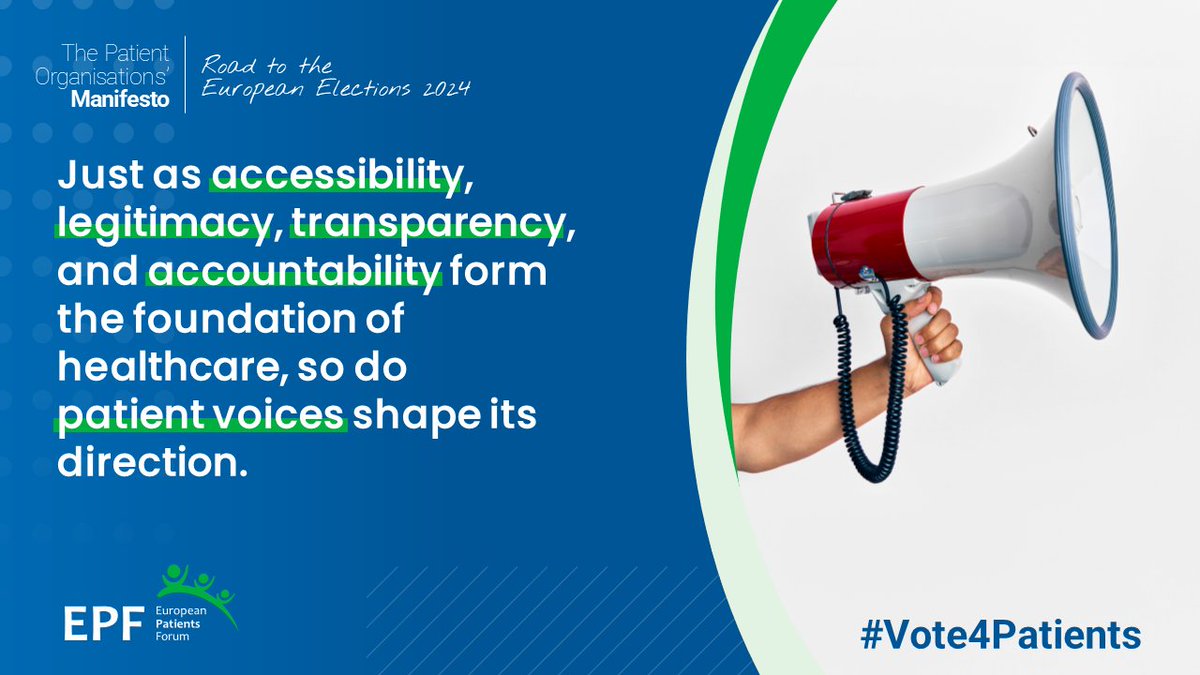 Empowering patients is essential for a fair and resilient healthcare framework.

Join our effort to amplify the #patientperspective and #Vote4Patients for the next EU elections!

✍️ Sign the petition: bit.ly/3uyqDo4
📖 Read our Manifesto: bit.ly/3HHUm0U