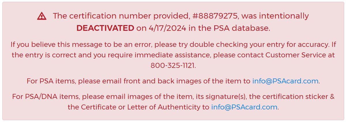 PSA has spoken. @KurtsCardCare 1952 Jackie and his entire submission has been DEACTIVATED @SportsCardRadio @DanTheCardsMan @35auburn @BeisbolCardBlog @SportsCardInv @JunkWaxHero79 @SportsCardDadYT