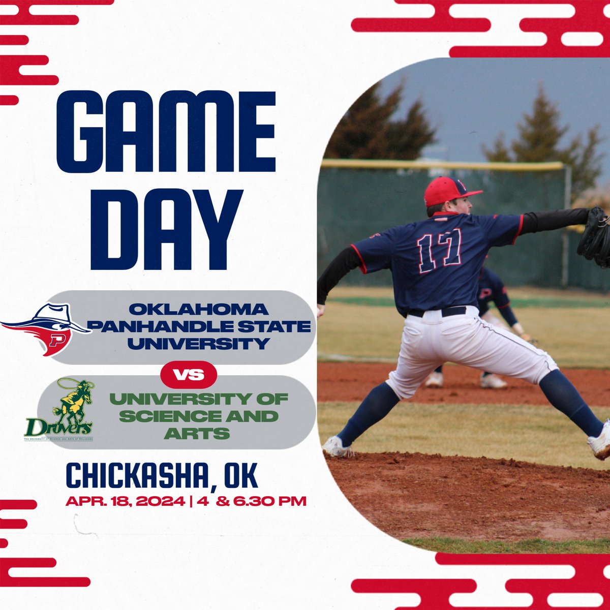 ⚾️GAMEDAY⚾️ DOUBLEHEADER 🆚 University of Science & Arts (OK) ⏰: 4:00 PM & 6:30 PM 📍: Chickasha, OK 🎥: rb.gy/jxb4ro 💻: rb.gy/tn8lfh