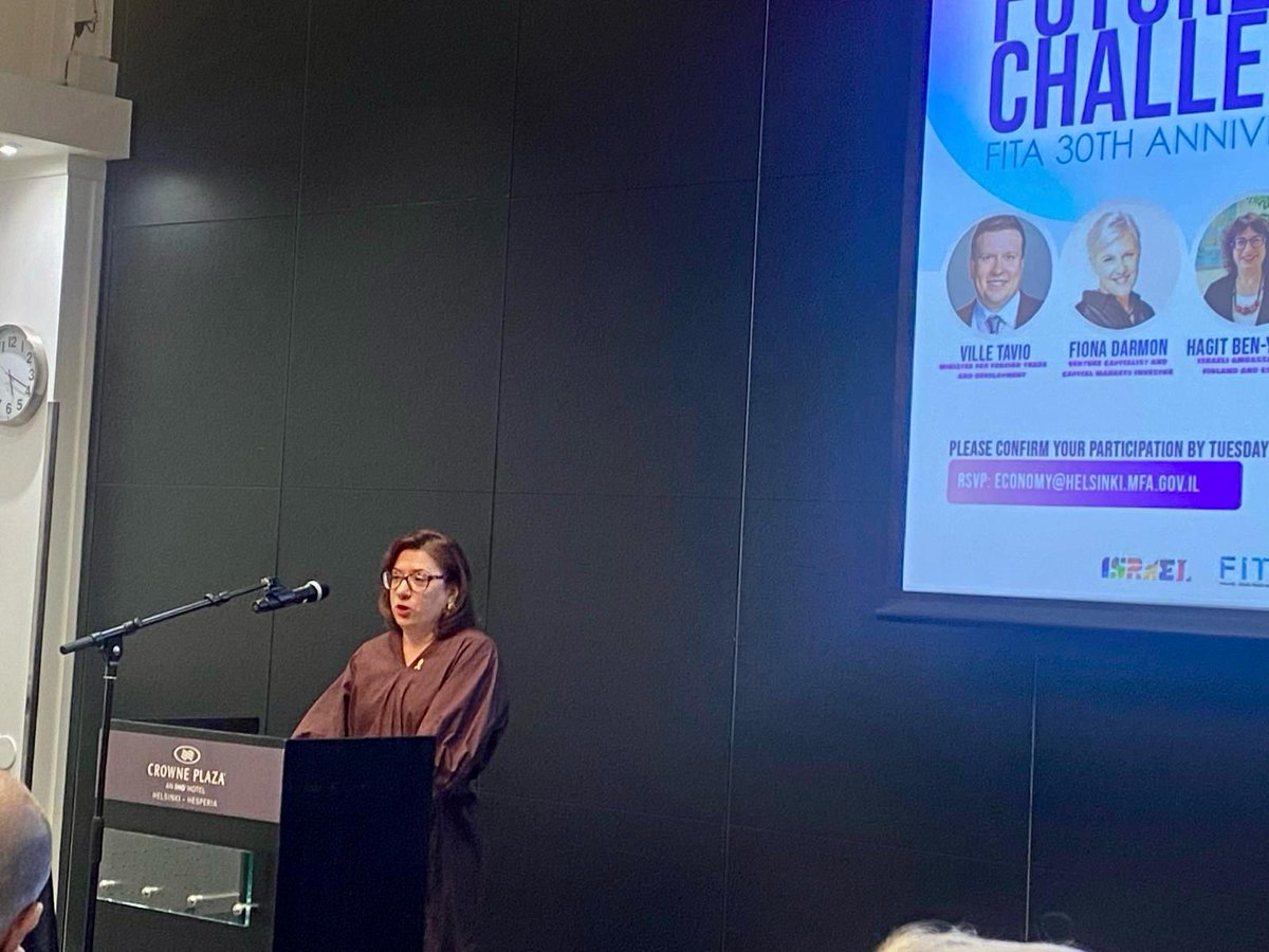 HagitBenYaakov's tweet photo. Yesterday, the Finland-Israel Trade Association @FinlandIsrael celebrated their 30th anniversary.  It was an honor to have the Minister for Foreign Trade & Development Mr. @VilleTavio as honorary speaker.  Exciting presentations from @FionaDarmon, Mike Solomon,  Doron Karavani. Congratulations, FITA!