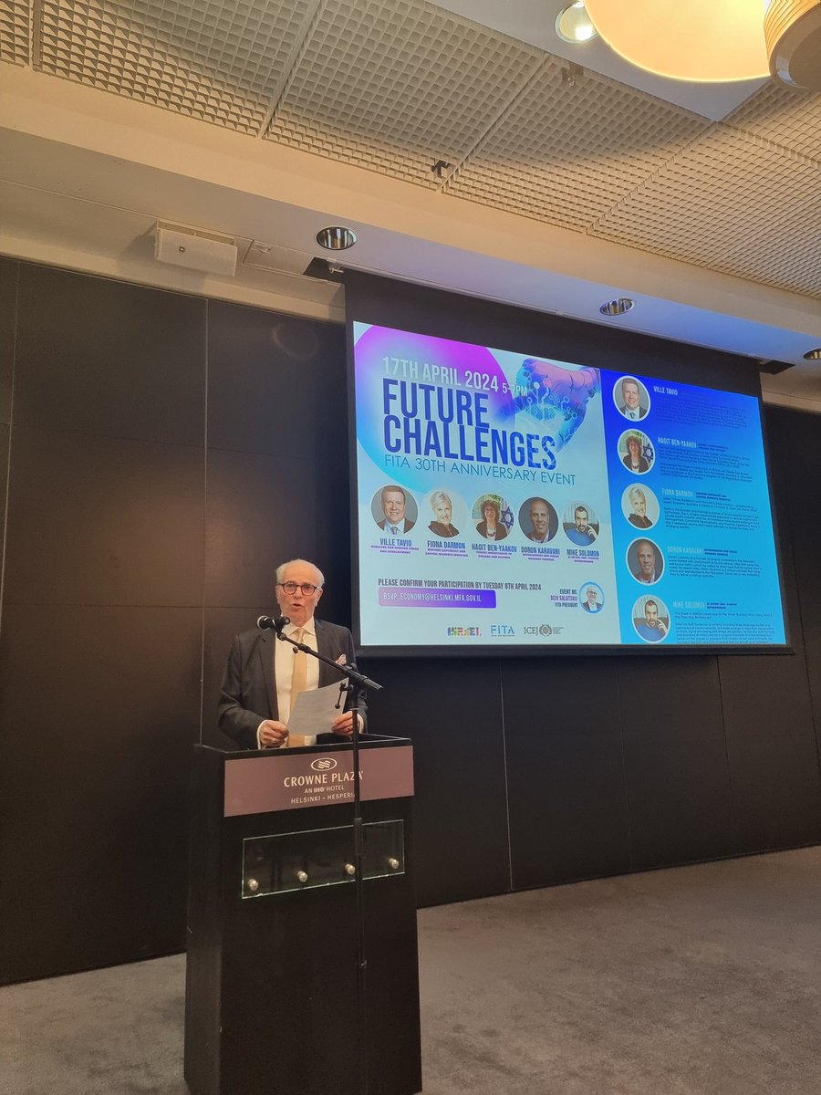 HagitBenYaakov's tweet photo. Yesterday, the Finland-Israel Trade Association @FinlandIsrael celebrated their 30th anniversary.  It was an honor to have the Minister for Foreign Trade & Development Mr. @VilleTavio as honorary speaker.  Exciting presentations from @FionaDarmon, Mike Solomon,  Doron Karavani. Congratulations, FITA!