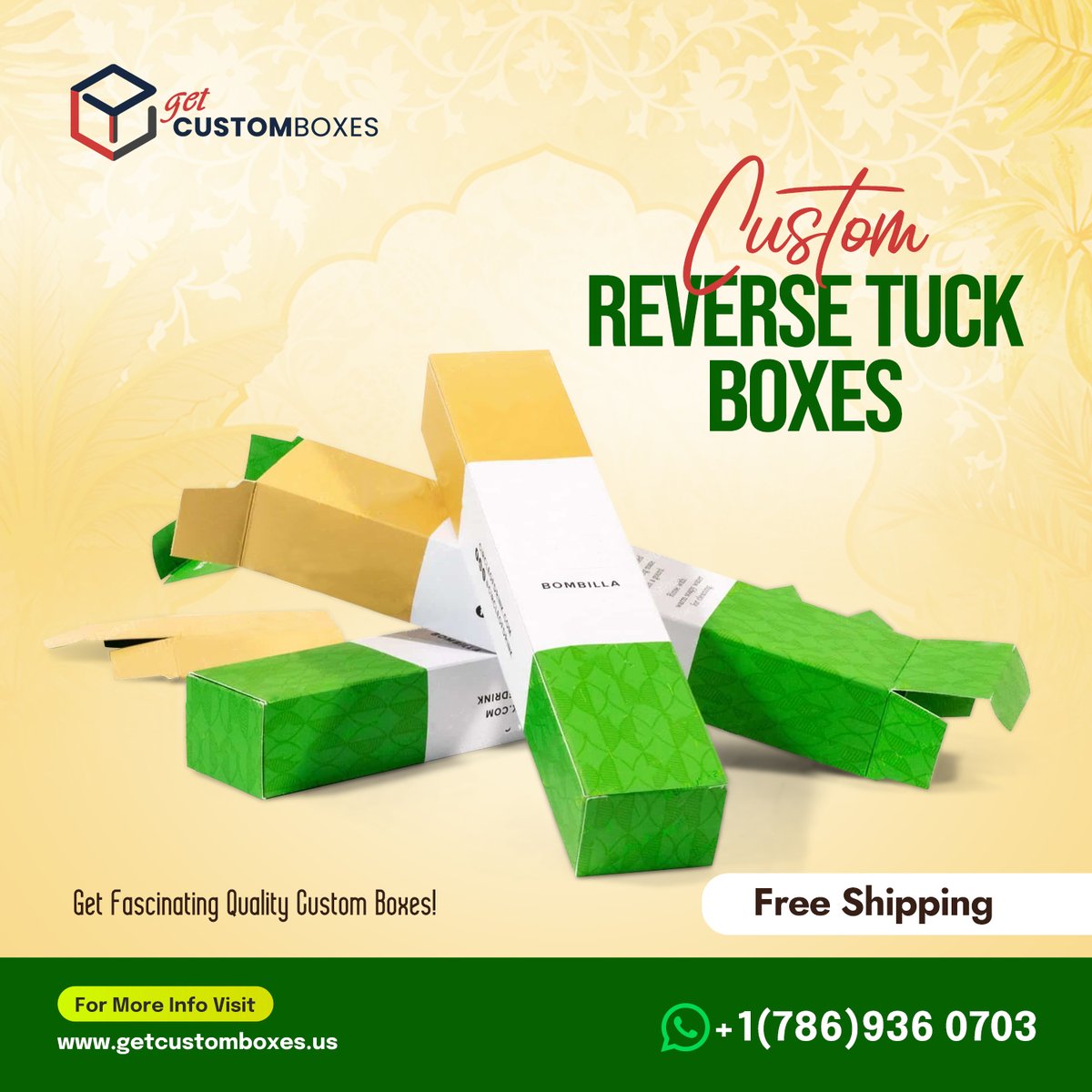 GetCustomBoxes's tweet image. Experience the versatility of getcustomboxes! We manufacture custom reverse tuck boxes in any shape and material, personalized with your brand logo. Visit us at getcustomboxes.us!
#CustomReverseTuckBoxes #BrandVisibility #GetCustomBoxes