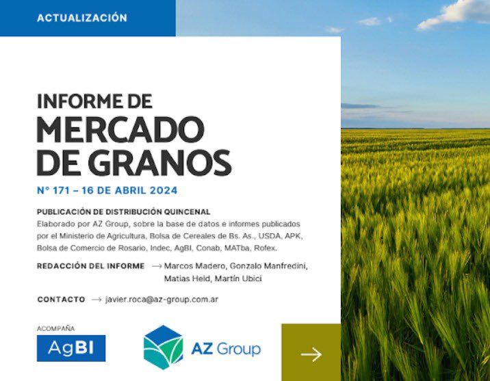 🌻Nuevo Informe de Mercado de Granos 🌾🌽 correspondiente a la segunda quincena de abril 2024.

👥 Realizado por @GonzaManfre, Marcos Madero, @MatiHeld & @MartinUbici 

Acompañan 👇🏻👇🏻👇🏻
@agrotoken y @AgBI_agro 

bit.ly/InformeGranosA…

#informedegranos #granos #soja #maiz