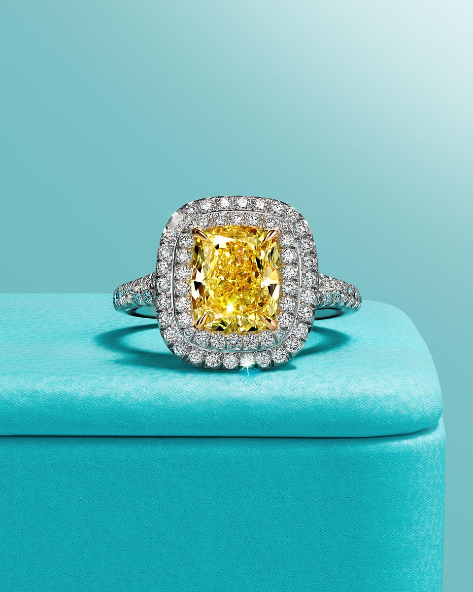 For over a century, #TiffanyAndCo has crafted the world’s most extraordinary yellow diamonds. Continuing this tradition, the Tiffany Soleste® engagement ring showcases a cushion-cut yellow diamond set in platinum with round brilliant diamonds. More: tiffany.com/engagement/?om…