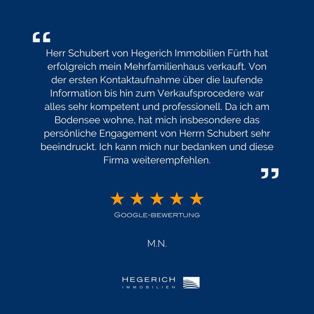 Hegerich_Immo's tweet photo. Wir bedanken  uns für die tolle Bewertung 💙 Herzlichen Glückwunsch an unseren Makler Herrn Schubert und das gesamte Team #Fürth ⭐️ #hegerichimmobilien #5sterne #immobilienverkauf  #verkaufsprocedure #kompetent #professionell #engagement #weiterempfehlung #bayern #maklermitherz https://t.co/Ia5KW7mgrE