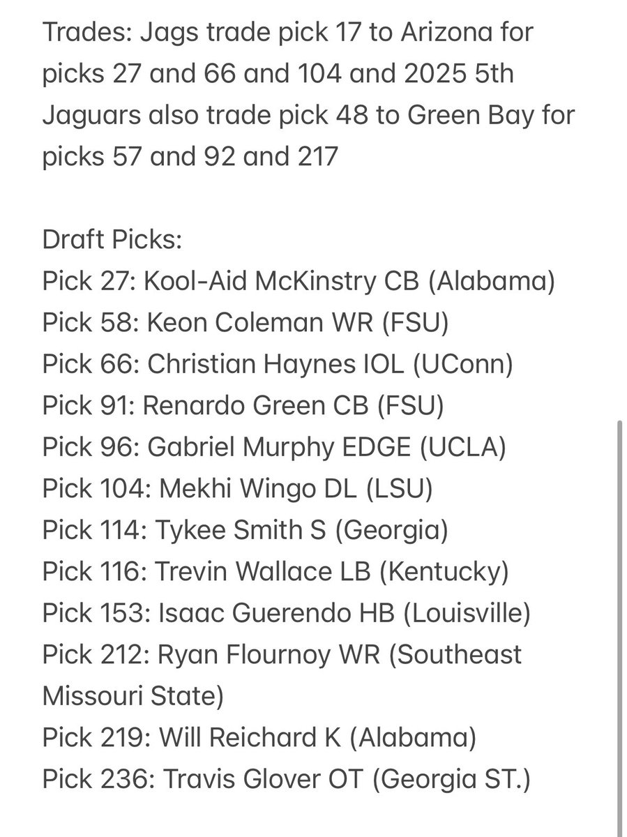 My newest Jaguars 7 round mock with trades .#DUUUVAL #JacksonvilleJaguars @jordandelugo @thebrettjames1