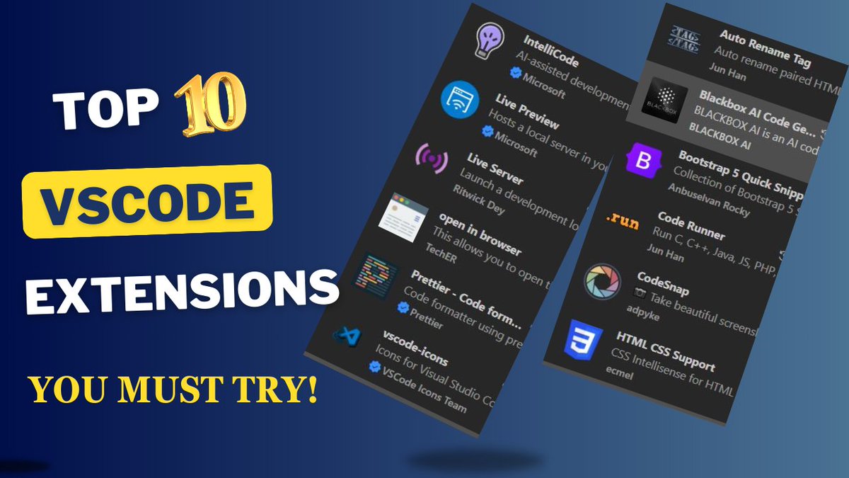 codewithusman9's tweet photo. Top 10 VSCode Extensions for Web Developers! (Boost Your Productivity)👇
https://t.co/TuDv4XToPf
#webdev #programming  #ProgrammingTip #LearnToCode #indiehackers #buildinpublic #web3
#php
#mysql #freesourcecode
#100DaysOfCode
#ChatGPT账号 
#Microsoft #javascript https://t.co/bLlSVWe8zY