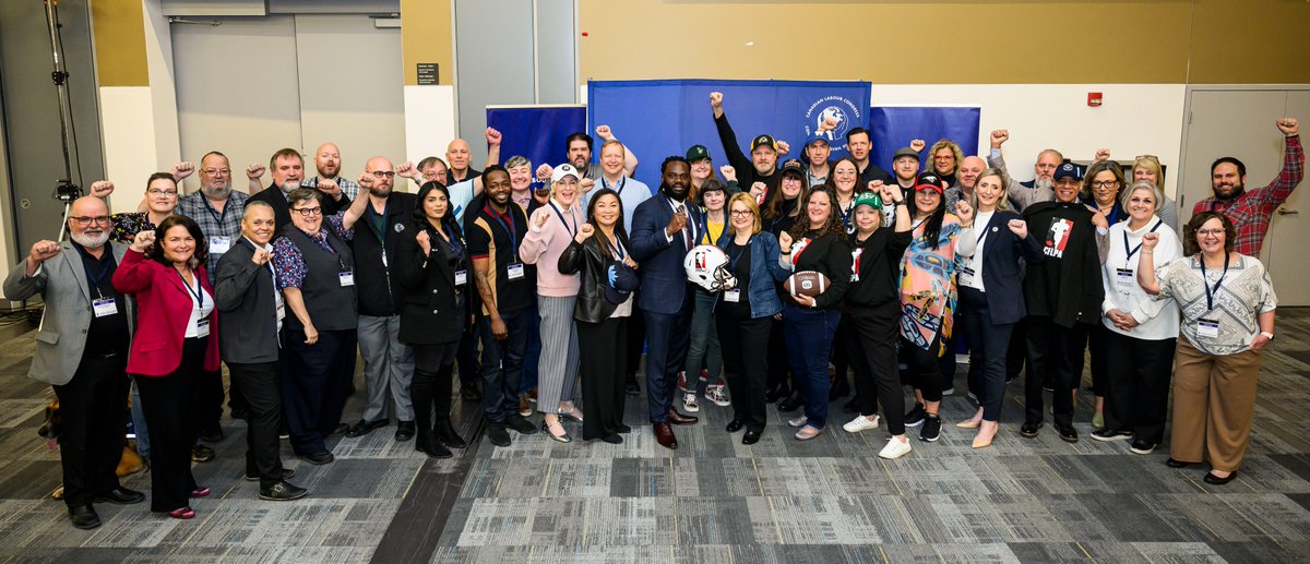 CanadianLabour's tweet photo. We’re kicking off the day with big news: @CFLPA is officially an affiliate of the CLC.🤝

CFL players join over 3 million workers across Canada fighting for fairness &amp; respect. Welcome to the team! https://t.co/xLi6s8FtX0