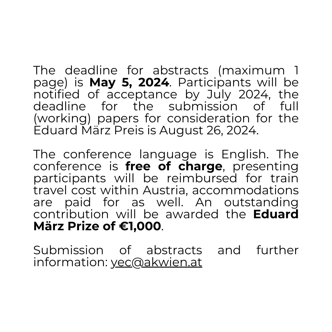 Call for Papers for the 13th Young Economists Conference, September 26 and 27 in Vienna:

<a href="/Arbeiterkammer/">AK Österreich</a> in Vienna and Upper Austria, together with <a href="/PluralEcon_Wien/">PluraleÖkonomik Wien</a>, host the #yec2024. Submit your abstracts until May 17!

wien.arbeiterkammer.at/yec2024