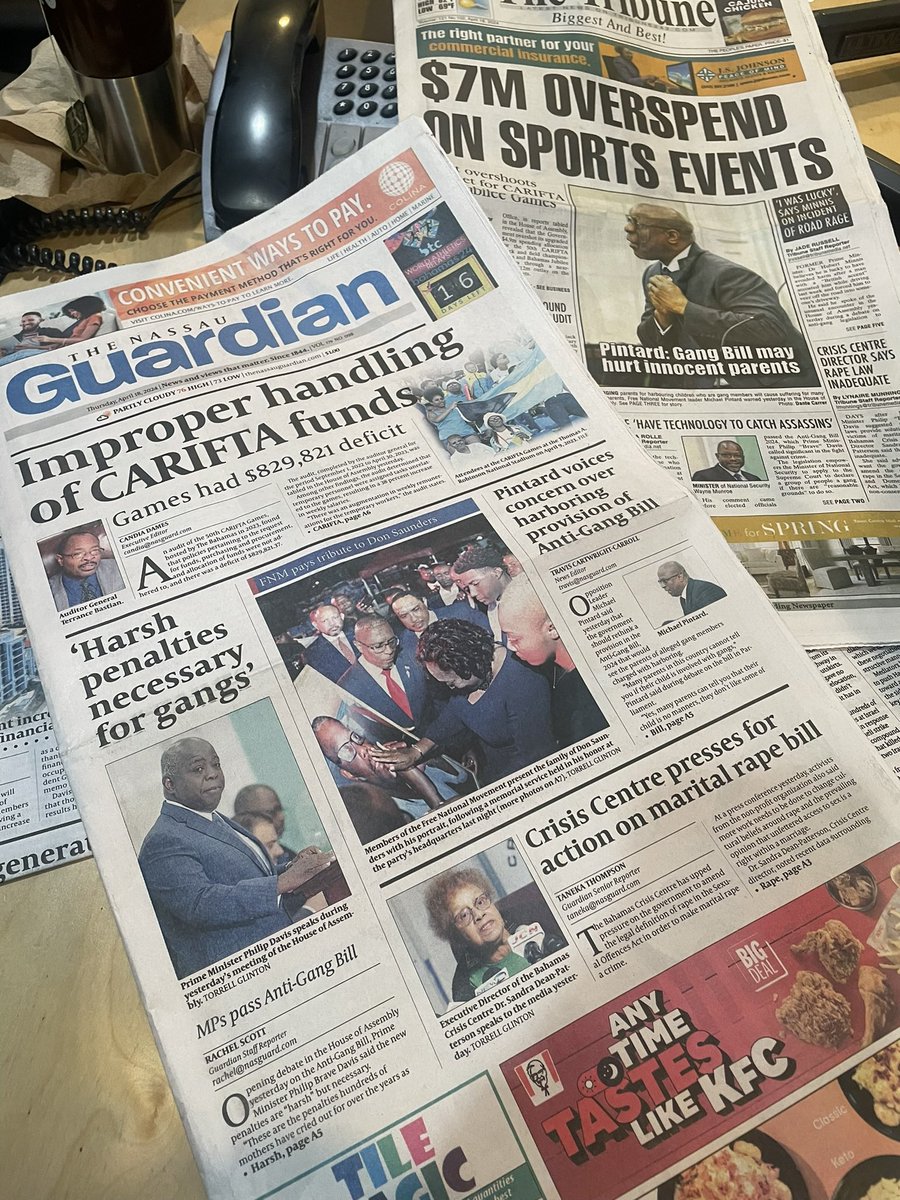 #MorningBlend is LIVE on @guardianradio96. “In The News”- Improper handling of CARIFTA funds, 50th Games in Nassau had deficit over $800k; Anti-Gang Bill passes; Crisis Centre presses for action on marital rape bill; @buddyhield in playoffs for first time with @sixers…