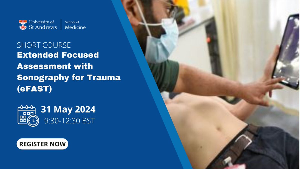 Spaces are going fast on our 31 May #eFAST #shortcourse! 

Healthcare professionals, #healtheducators, and medical students - secure yours by 24 May👇

bit.ly/3UJoM8o

#cpd #ultrasound