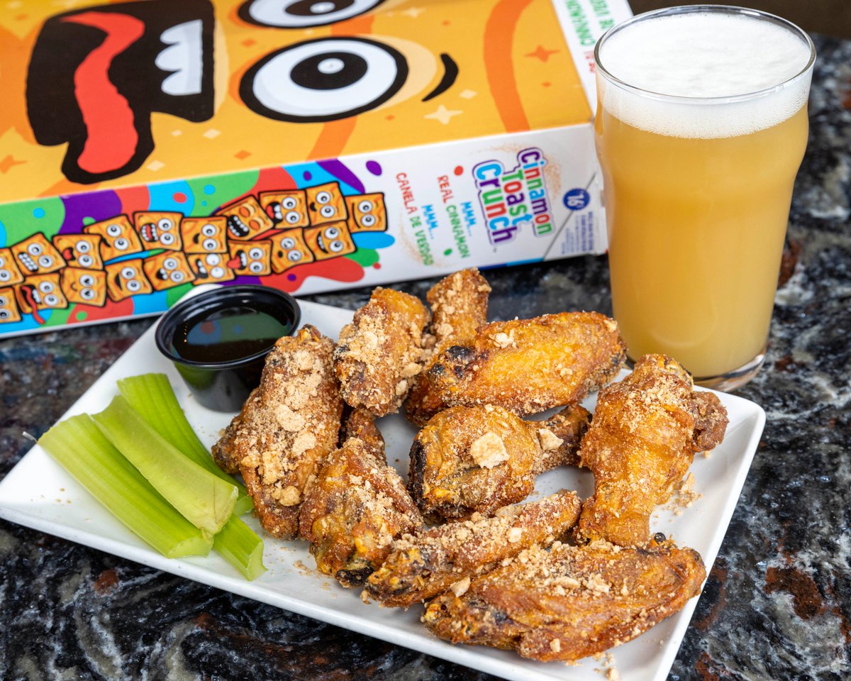 It's Innovation Thursday at the tap room and we're getting weird with it! THE WINGS: Cinnamon Toast Crunch Wings. Today only! THE BEER: Hula Hop IPA-w/Nelson, Strata, and Sabro Hops this IPA explodes w/aroma & flavor of guava, kiwi, and fresh citrus. Available til it's gone