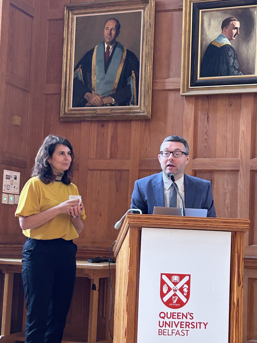 Fabulous ⁦@QUB_ICCJ⁩ lecture from Prof Katja Franko (Oslo) today in the Great Hall (pictured with our Director ⁦@AleGCorda⁩ — video to be posted soon & ⁦@qublawpod⁩ podcast tie-in as well of course