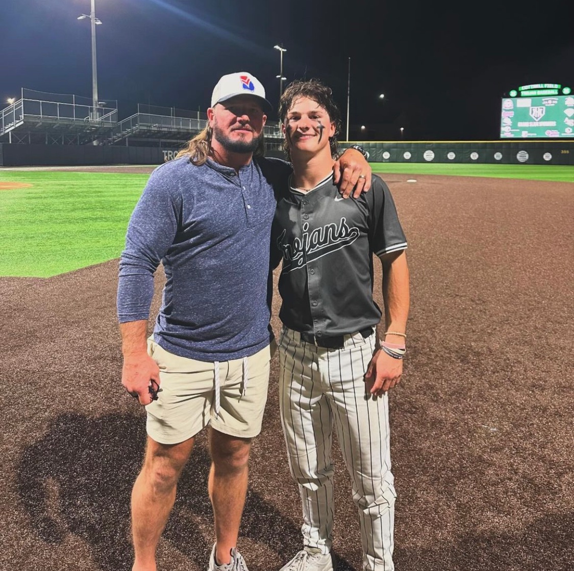 WrestlingWCC's tweet photo. AJ styles with his son at his final high school baseball game ⚾ https://t.co/onp2EkH9GH