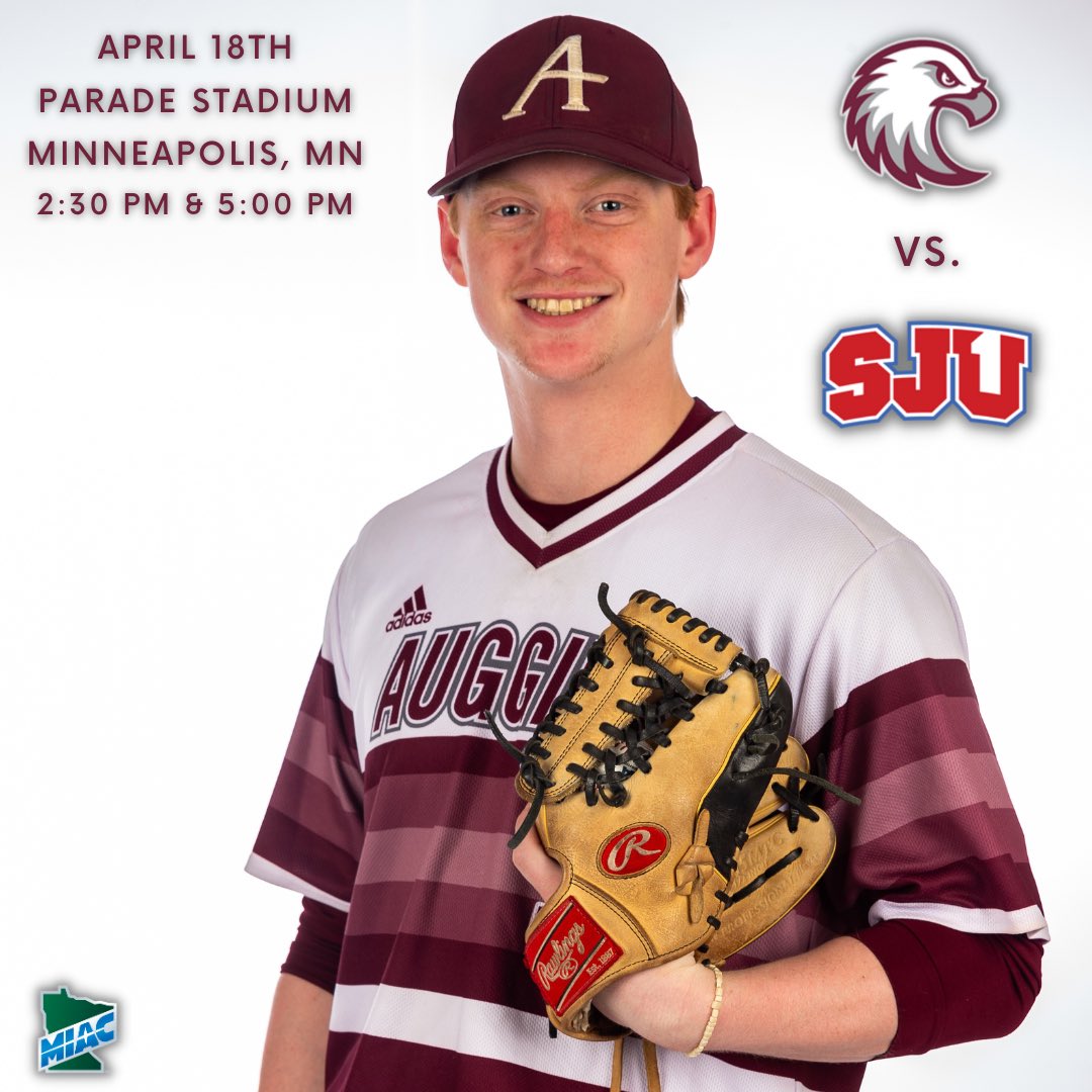 Conference doubleheader at Parade!

🆚 - <a href="/SJU_Baseball/">SJU Baseball</a> 
⏱️ - 2:30 PM &amp; 5:00 PM
🏟️ - Parade Stadium
📍 - Minneapolis, MN
💻 - miacsportsnetwork.com/augsburg/

Back at it after some rainy weather. Come on over to Parade Stadium &amp; enjoy some baseball!

#GoAuggies 🦅
