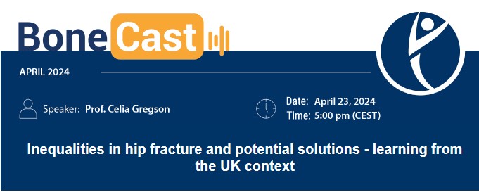 Reminder! Join us for the next webinar where Prof. Celia Gregson will review how varying levels of deprivation across the UK influence how people recover from hip fractures & will present the results of analyses of different parameters. Apr. 23 / 5 pm CEST bit.ly/49muN0K