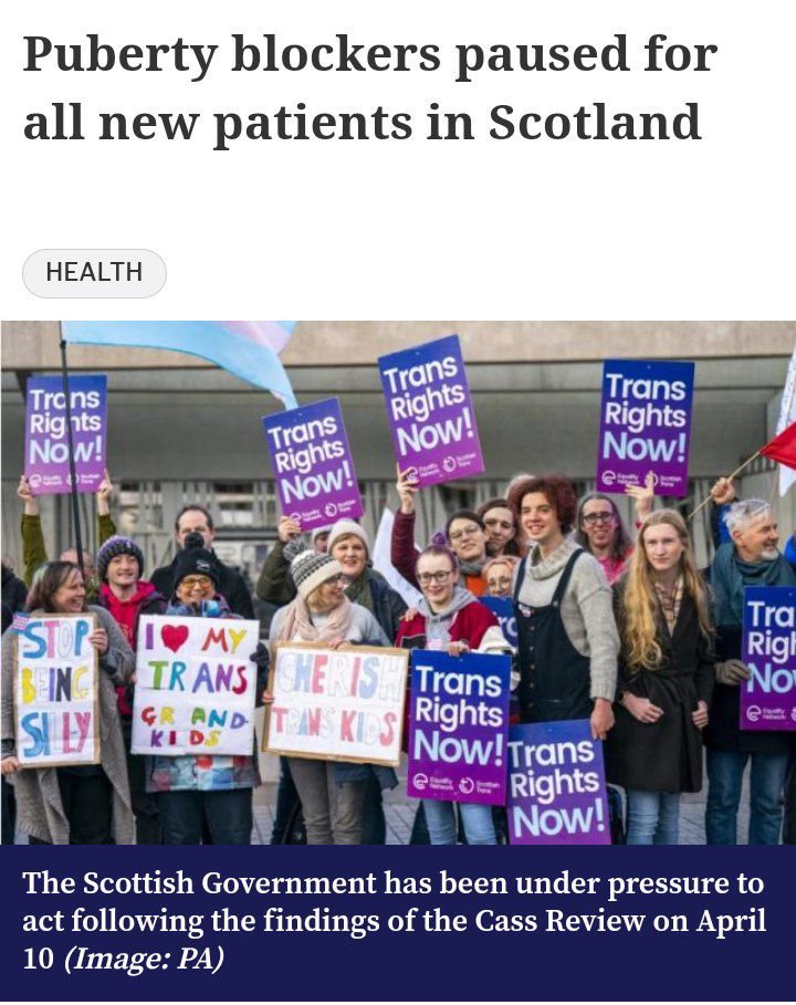 The prescribing of puberty blockers and cross-sex hormones to under-18s with gender dysphoria has been paused in Scotland for all new patients.  heraldscotland.com/news/24261544.…