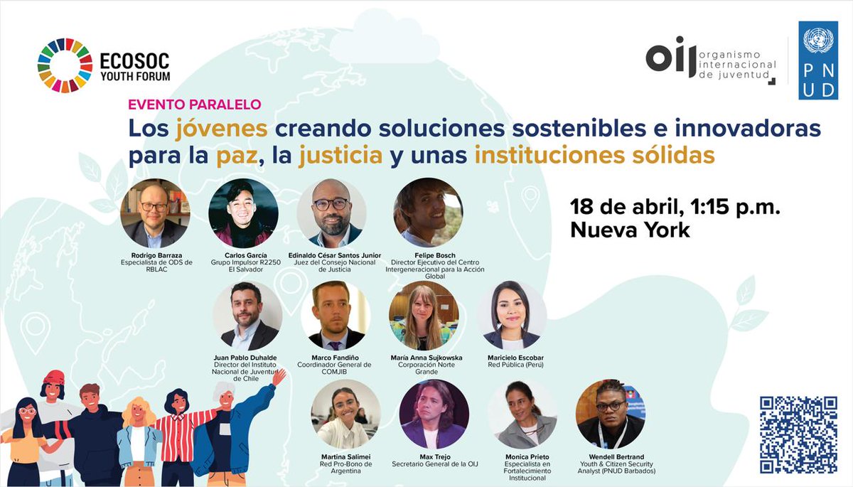 Carlos García del @GR2250SV estará aportando experiencias de El Salvador sobre #UNSCR2250 #YPS en este evento @UNECOSOC. Es urgente que las juventudes se involucren de manera efectiva en la consolidación de la paz @rasalazar2 @RobertoValentUN @nataliaperal @UNDPPA @UNYouthAffairs