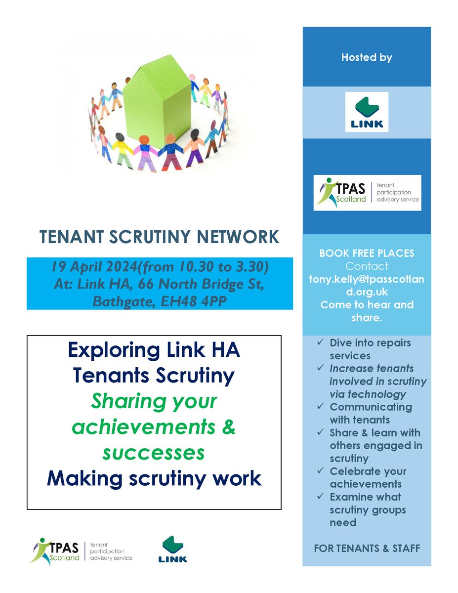 We are really looking forward to the Tenant Scrutiny Network event tomorrow with over 40 people signed up its set to be a fantastic session. Make sure you are keeping up to date with our Socials to find out about the next event. #TPASScotland