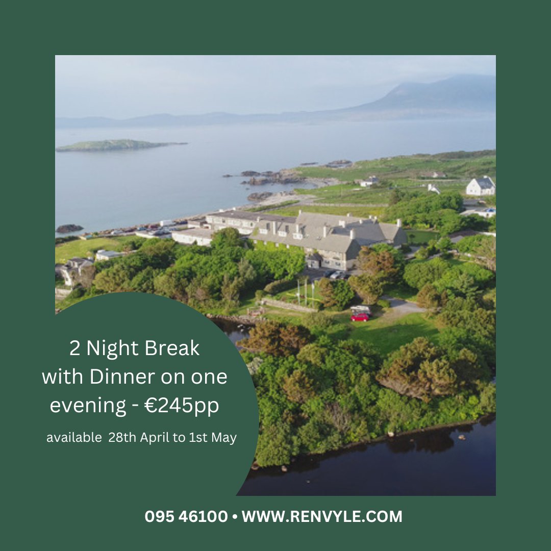 Take a Relaxing Two Night Break with Dinner on one evening at #RenvyleHouse - €245.00pp Offer Dates: 28th April to 1st May Tel: 095 46100 or Book Direct: shorturl.at/adq01 #KeepDiscovering #Connemara #WildAtlanticWay #SeasideHotel @Failte_Ireland @ConnemaraIe