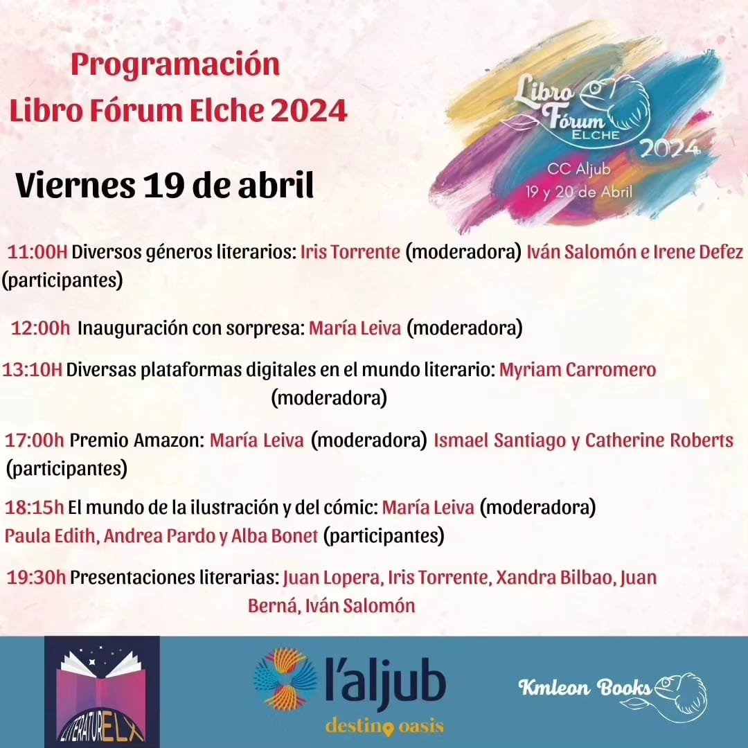 Marta_Querol's tweet image. Mañana, por fin, después de mucho trabajo y esfuerzo comienza el #LibroForumElche2 Tertulias, charlas, talleres, sorteos... ¡Hasta croquetas! Yo estaré el 20 en dos mesas y por la tarde firmando. Ojo, la mesa sobre creación de mundos es a las 12:00. ¡Os esperamos!