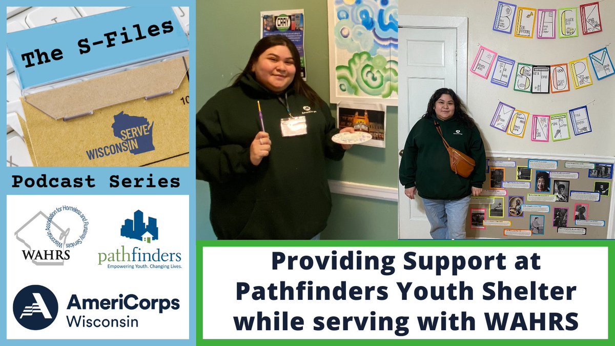 Check out new The S-Files podcast episode exploring service of @AmeriCorps member Angelica Morales, who is serving her fourth AmeriCorps term with Wisconsin Association for Homeless and Runaway Services (WAHRS) at Pathfinders Youth Shelter in Milwaukee. servewisconsin.transistor.fm/episodes/provi…