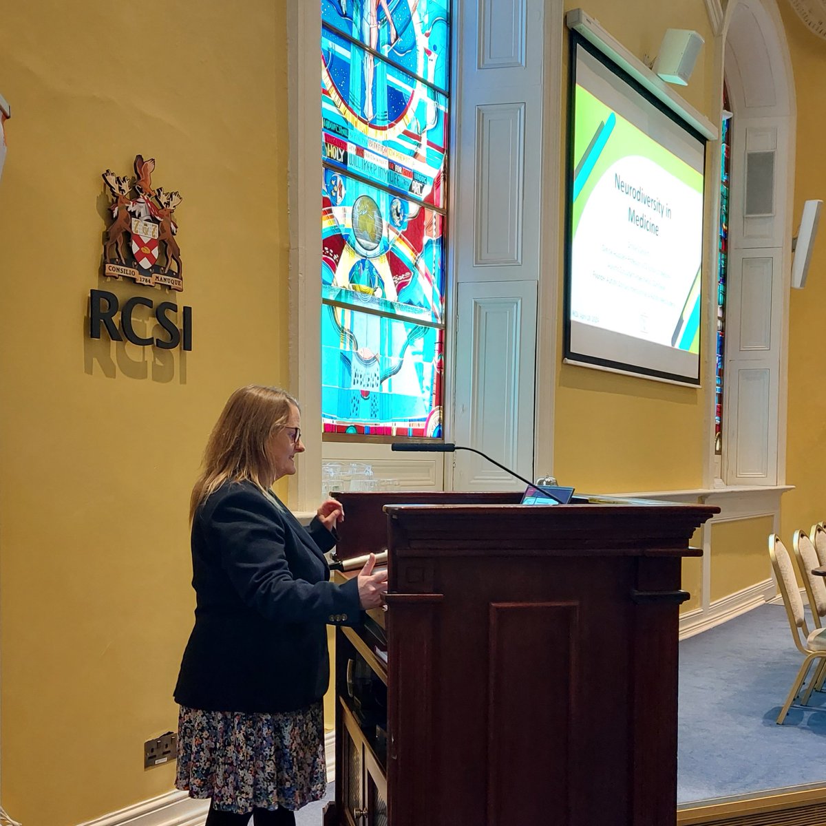 'Most neurodivergent trainees and colleagues are not in difficulty' @AutisticDoctor challenging deficit approach that increases stigma. We are delighted to have her speaking at RCSI today. Thanks to Mary and to @zoeenya22 for help organising.