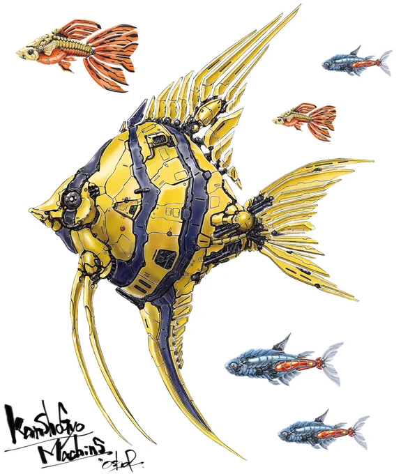 #私の作品もっと沢山の人に広がれ祭りメカ鑑賞魚シリーズ。立体化もしてますよん。 