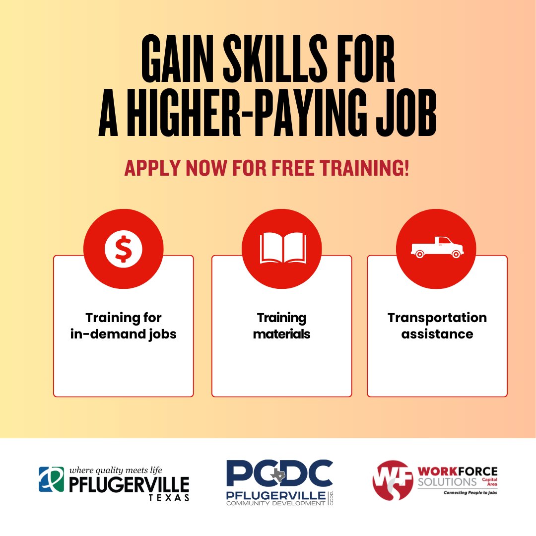 Exciting news for Texans in Pflugerville looking to gain new skills: We have received funding from #PflugervilleTX to provide no-cost #jobtraining for eligible residents! Gain skills for in-demand #careers in 2024.

Learn more: wfscapitalarea.com/blog/pflugervi…

@PflugervilleTX  @PCDC_TX