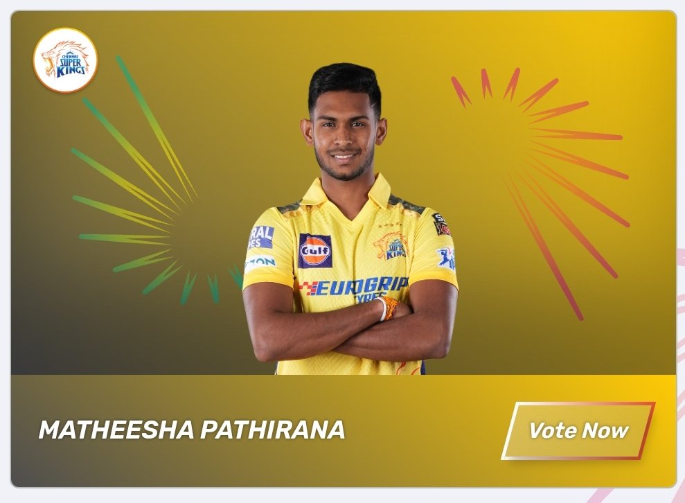 Vote for Matheesha Pathirana as the emerging player of the IPL. 💫🦁💛

#MatheeshaPathirana