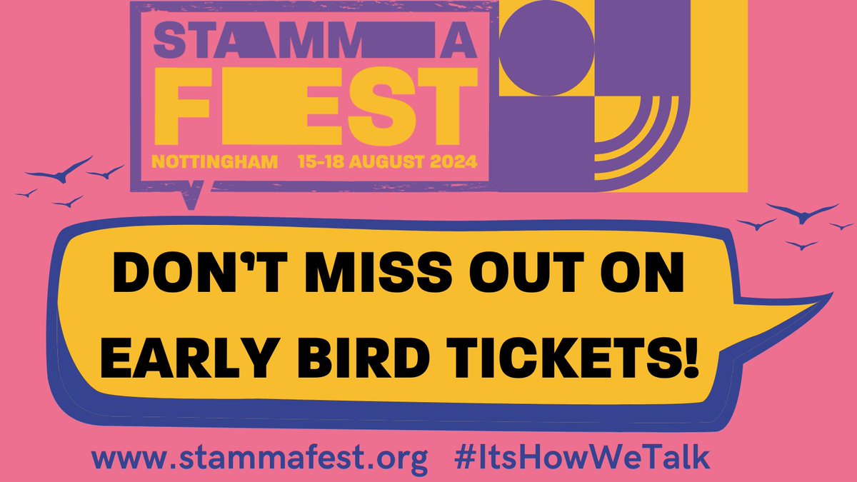 🟡 STAMMAFest is taking place in Nottingham on 15-18 August 2024 🟡 🐦 Early bird tickets are available until the end of April, don't miss out! 🔗 Visit stammafest.org to find out more and secure your ticket 🟡 #STAMMAFest #ItsHowWeTalk #Stammer 🟡