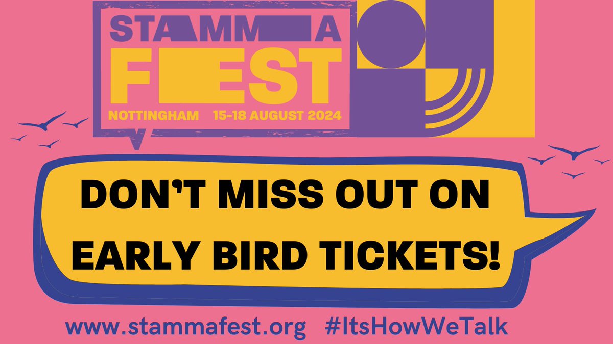 stammafest's tweet photo. 🟡 STAMMAFest is taking place in Nottingham on 15-18 August 2024 🟡

🐦 Early bird tickets are available until the end of April, don't miss out!

🔗 Visit https://t.co/S1zBiKCw0W to find out more and secure your ticket

🟡 #STAMMAFest #ItsHowWeTalk #Stammer 🟡 https://t.co/XLB4Si0hjf