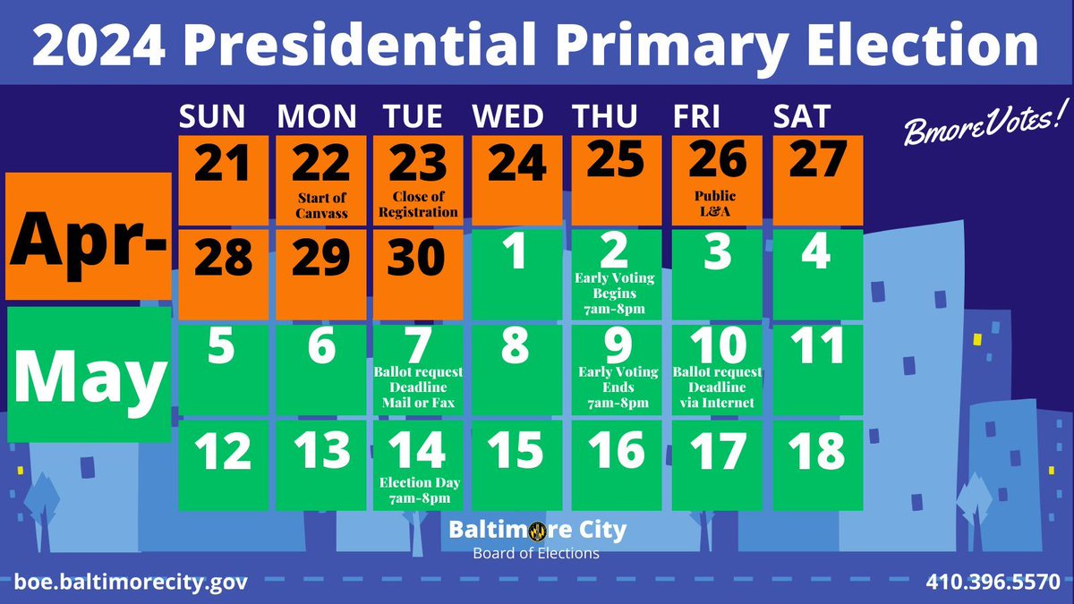 Here are some key dates to mark on your Election calendar!

#TrustedInfo2024 
#BmoreVotes
#MDVotes2024