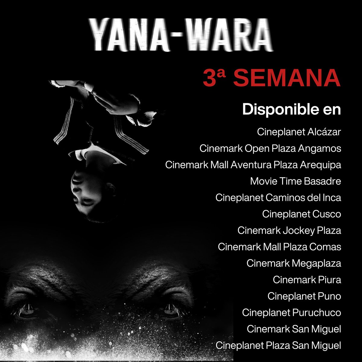 ¡Tercera Semana en Cartelera‼️ Bienvenidos al Universo de la Cosmovisión Andina. Yana-Wara, ¡Ahora en Cines! Entradas Aquí ⤵️ linktr.ee/vrfilmsgroup 𝚅𝚁 𝙵𝙸𝙻𝙼𝚂 𝙶𝚁𝙾𝚄𝙿 𝚂𝙰𝙲 - 𝟸𝟶𝟼𝟶𝟼𝟶𝟻𝟺𝟶𝟻𝟷