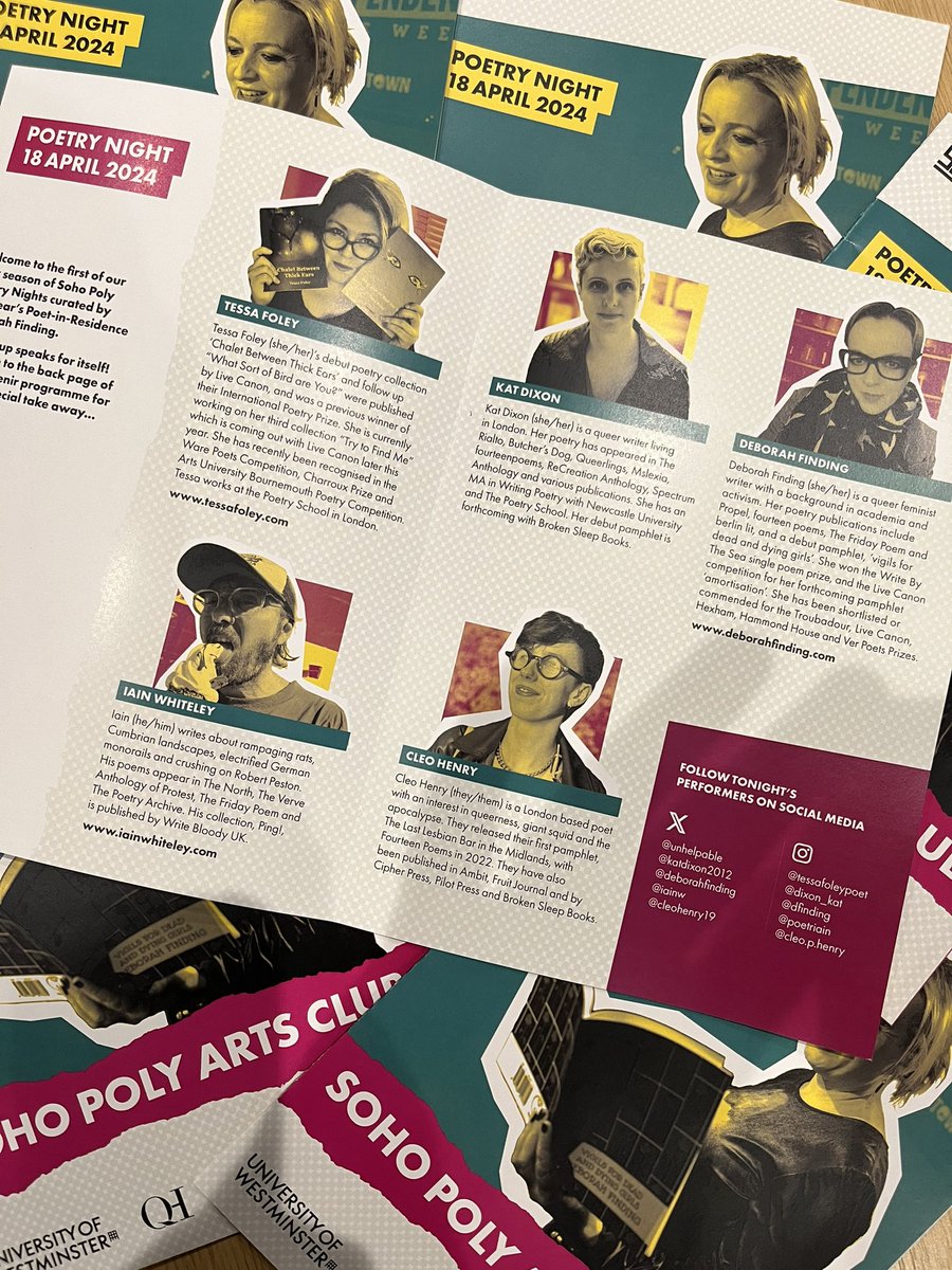 The Soho Poly (@thesohopoly) on Twitter photo A sneak preview of what we have in store tonight! <a href="/deborahfinding/">Deborah Finding</a>
<a href="/Unhelpable/">Tessa Foley</a> <a href="/CleoHenry19/">Cleo Henry</a> @iainw <a href="/katdixon2012/">Kat Dixon (she/they)</a>
<a href="/prof_guy_osborn/">Guy Osborn</a> <a href="/matt_morrison77/">Matt Morrison</a> A sneak preview of what we have in store tonight! <a href="/deborahfinding/">Deborah Finding</a>
<a href="/Unhelpable/">Tessa Foley</a> <a href="/CleoHenry19/">Cleo Henry</a> @iainw <a href="/katdixon2012/">Kat Dixon (she/they)</a>
<a href="/prof_guy_osborn/">Guy Osborn</a> <a href="/matt_morrison77/">Matt Morrison</a>