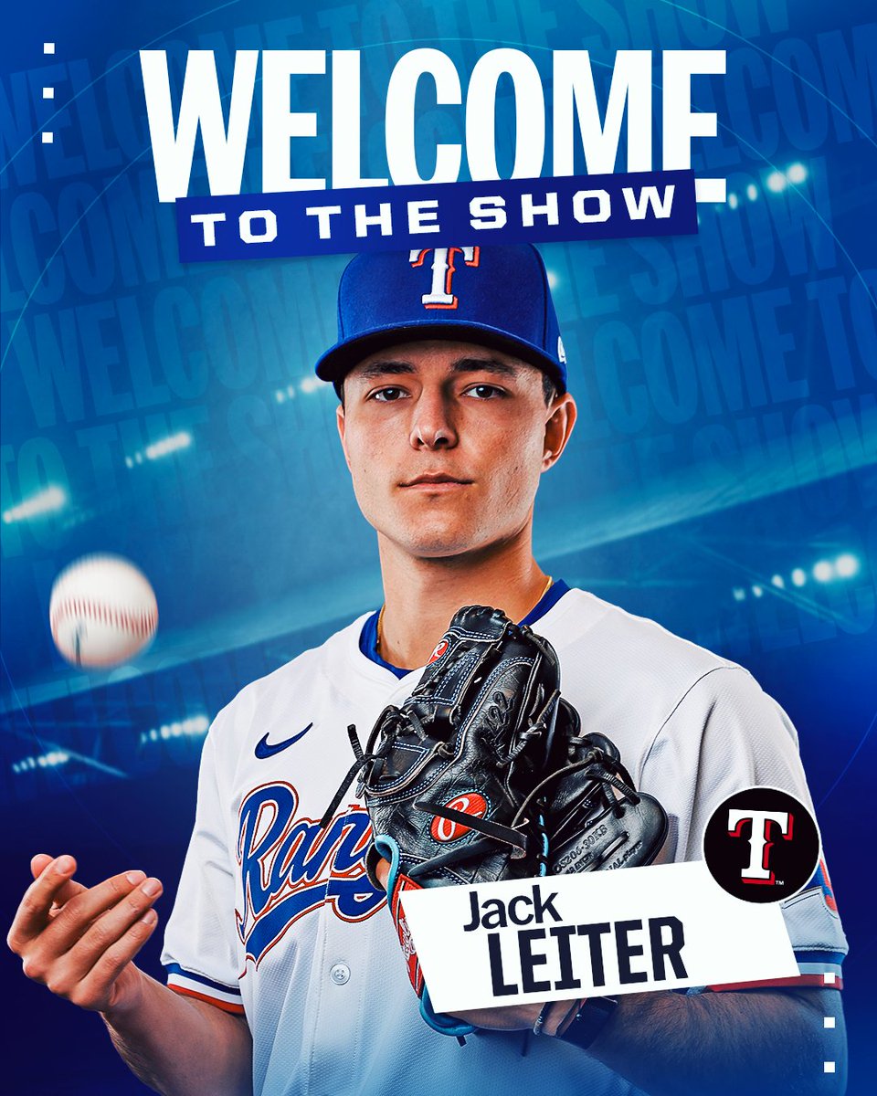 MLB's tweet photo. Jack Leiter makes his Major League debut today for the @Rangers!

The No. 2 overall pick from the 2021 #MLBDraft takes the mound in Detroit at 1:10pm ET. https://t.co/eys2JyhHWe