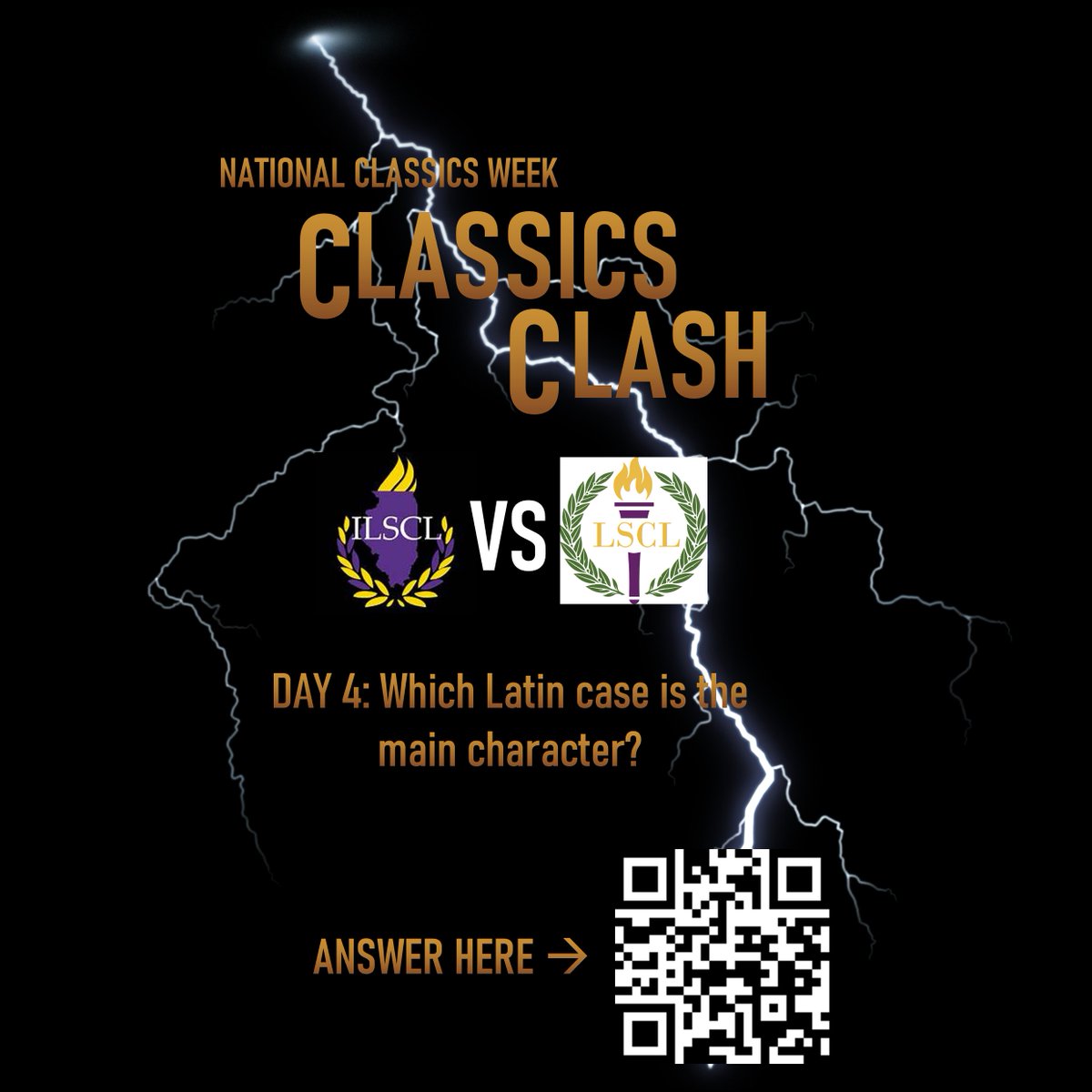 LouisianaSCL's tweet photo. Welcome to day 4!

Which Latin case is the main character?

The link to the survey is at this QR code and in our bio, where you can find the previous day's questions in our linktree. The debate is only a few days away! Get excited to celebrate classics!!! https://t.co/6p4KSw77hE