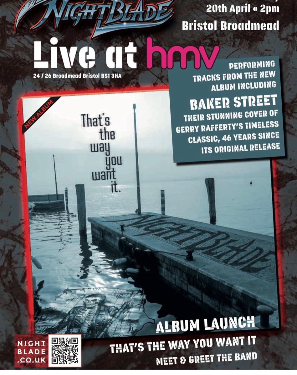 We’re excited to have @nightbladerocks playing here on Saturday! Come down at 2pm for some free live music! #hmvliveandlocal #hardrock #bristollivemusic #keepmusiclive