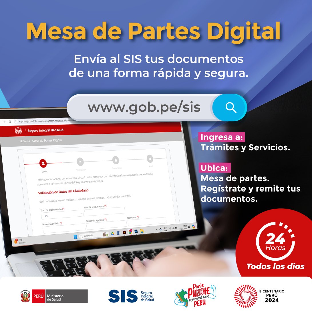 #SISestamosParaTi 🙌 Nuestra Mesa de Partes Digital está disponible en todo momento para que presentes tus documentos fácilmente 👉 gob.pe/sis 📄💻 ¡Estamos al alcance de un clic!