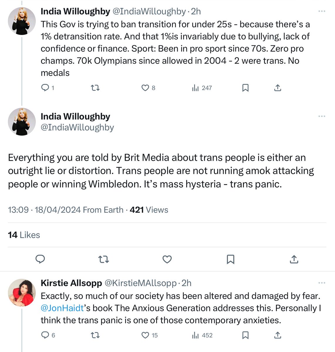 Women spend 48+ showing @KirstieMAllsopp the abuse & violence from trans activists. Kirstie ignores it. Willoughby makes contested & false claims. Kirstie is fully on board. Save your breaths women, we’ve been here before. Anyone who can ignore all this, is not worth our time.