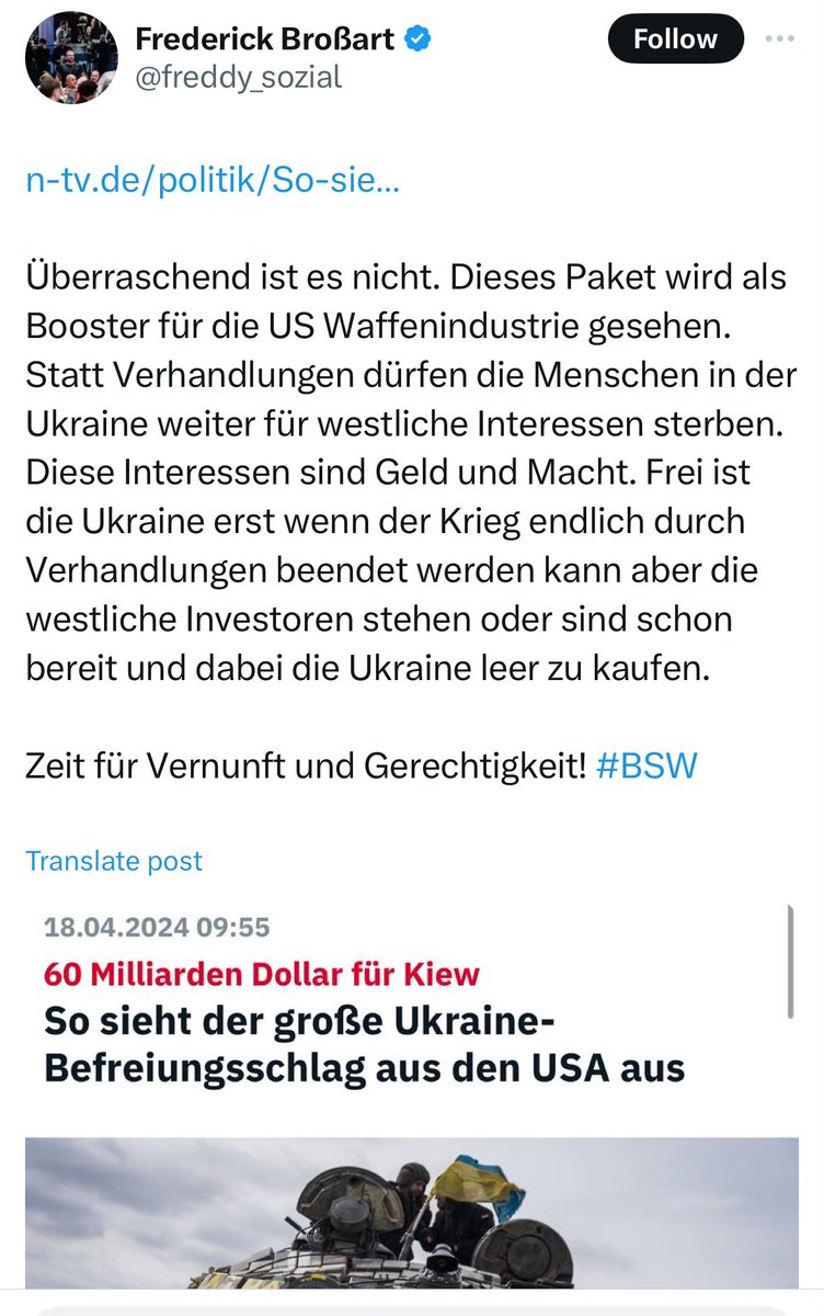 Käme ein Alien auf die Erde und hätte von nix eine Ahnung, er würde glauben, westliche Waffenlobbyisten hätten einen, an und für sich lieben und friedfertigen Jemand angestiftet, in die Ukraine einzufallen, damit die westliche Rüstungsindustrie Reibach machen kann. 🙈 #Ukraine