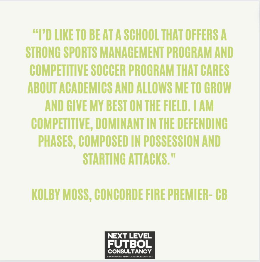 2026 HS Grad: Kolby Moss, Concorde Fire Premier - CB