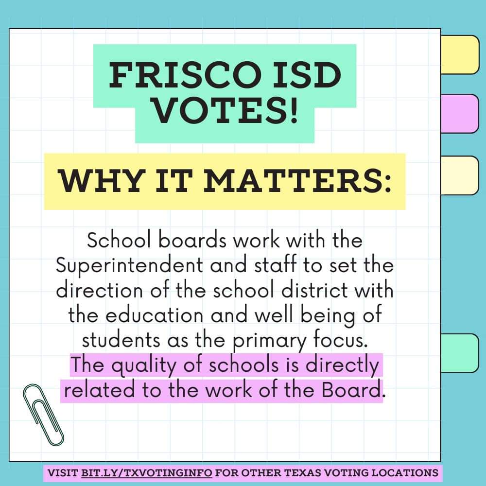 Frisco ISD Votes! Local elected officials make decisions impacting local communities. No matter where you live, early voting starts on Monday, April 22. Learn about Frisco candidates from the @FriscoChamber recording: friscochamber.com/blog/candidate…